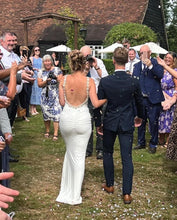 Load image into Gallery viewer, Ivory Lace Highneck Backless Beaded All Around Fishtail Dress
