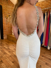 Load image into Gallery viewer, Ivory Lace Highneck Backless Beaded All Around Fishtail Dress
