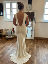 Load image into Gallery viewer, Highneck front with Low Cowl Back Fishtail Dress with added panel and Diamanté chains
