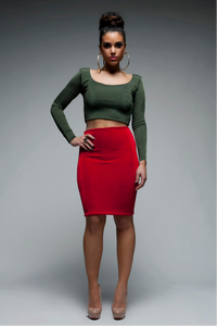 Long Sleeved Lower Roundneck Crop Top