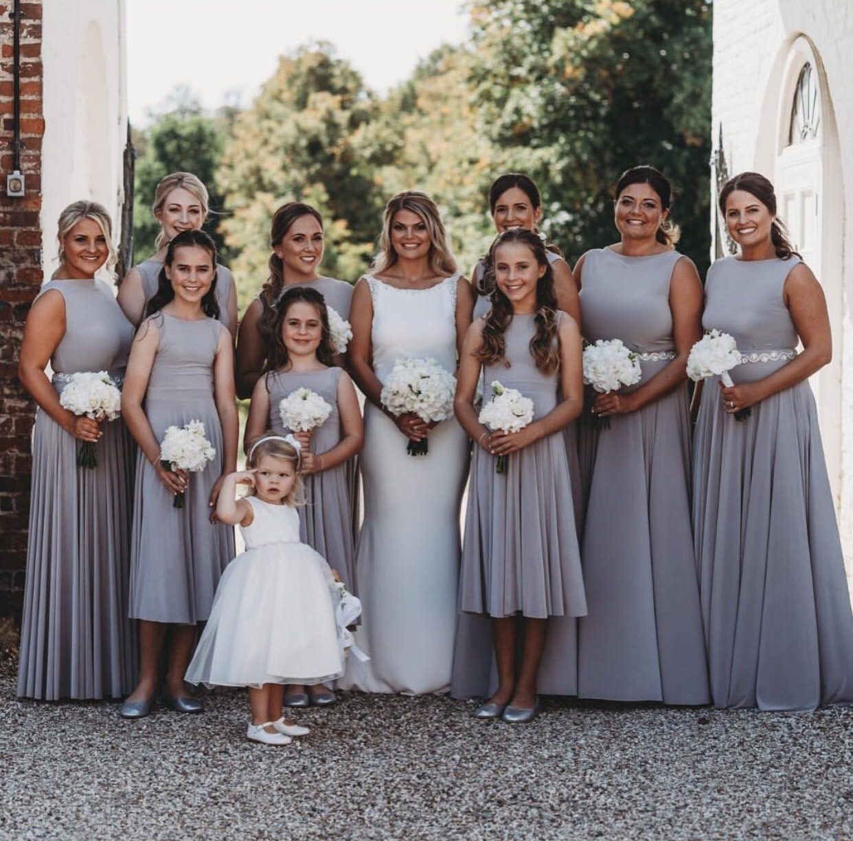 Blue grey 2024 bridesmaid dresses